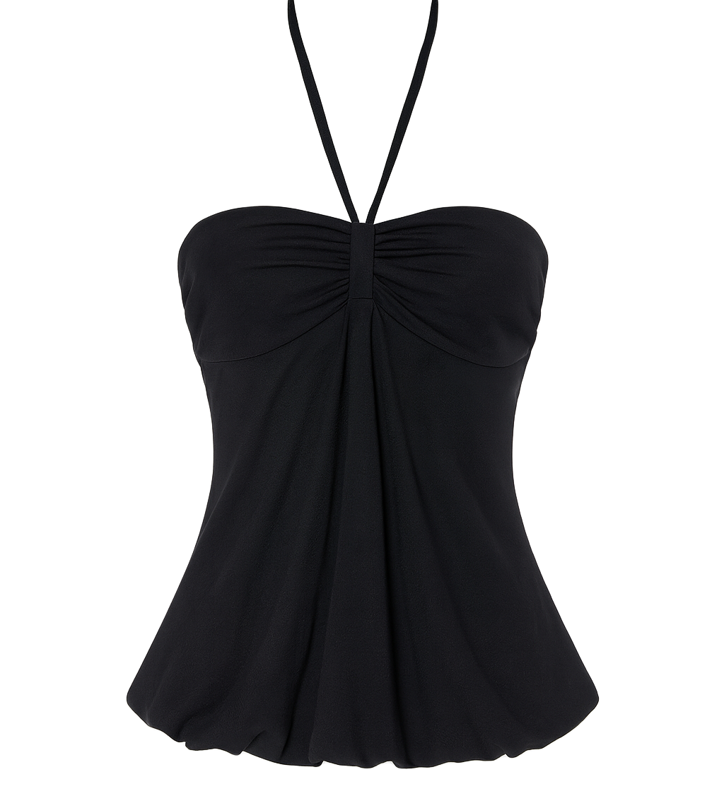 Gathered Halter Neck Top - Black - front