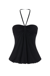 Gathered Halter Neck Top - Black - front