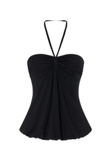 Gathered Halter Neck Top - Black
