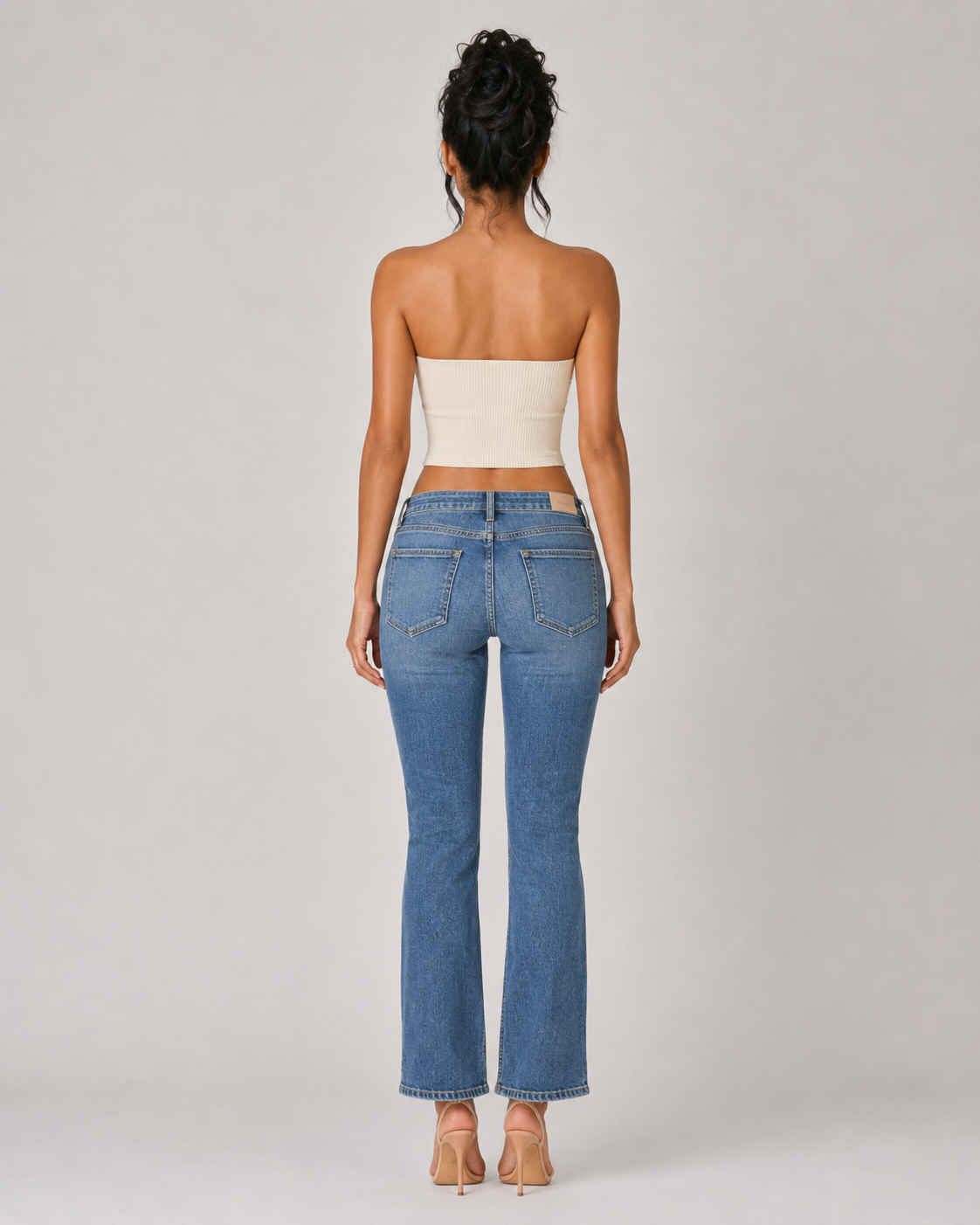 Ribbed Twist Front Bandeau Crop Top - Apricot