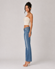Ribbed Twist Front Bandeau Crop Top - Apricot