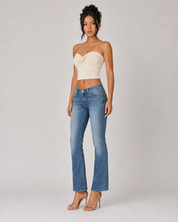 Ribbed Twist Front Bandeau Crop Top - Apricot