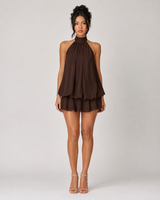 Chiffon Halter Mini Dress - Brown