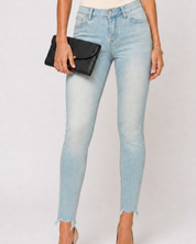 Retro High Rise Skinny Jeans - frayed raw hem and high-rise detail