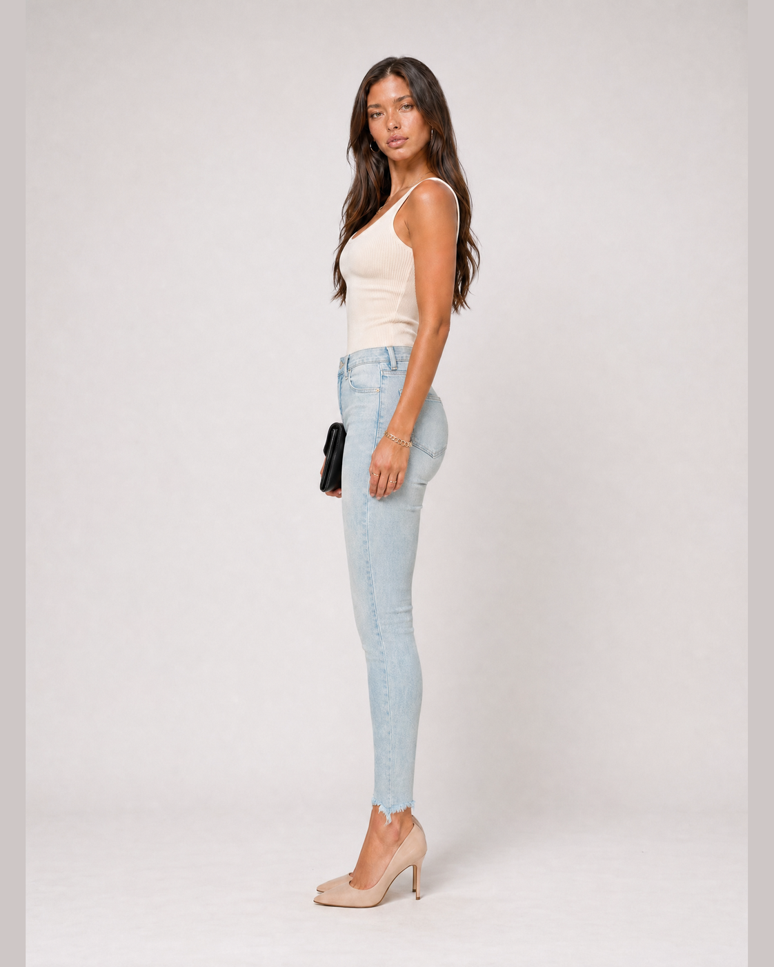 Retro High Rise Skinny Jeans in light wash - side view
