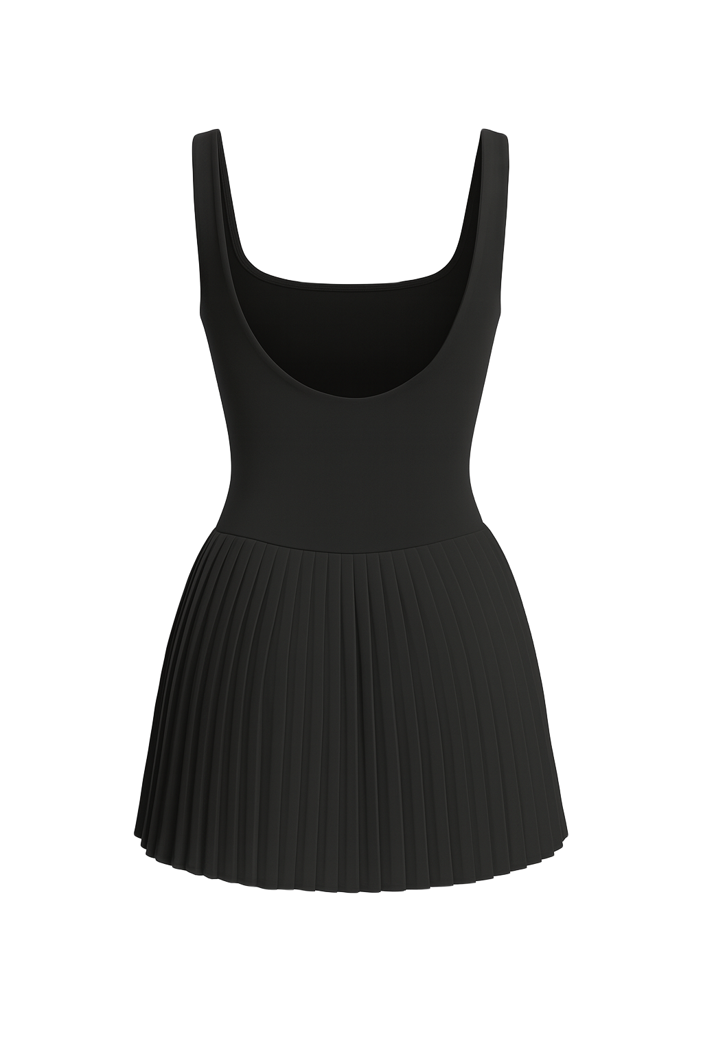 Pleated Square Neck Dress - Black - back