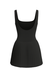 Pleated Square Neck Dress - Black - back