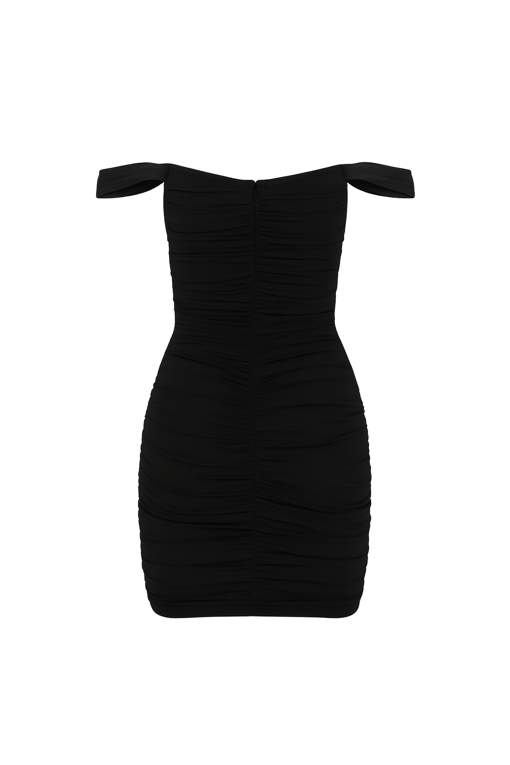 Ruched Off Shoulder Mini Dress - Black - back