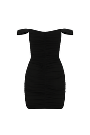 Ruched Off Shoulder Mini Dress - Black - back