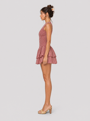 Gingham Shirred Halter Tiered Mini Dress side
