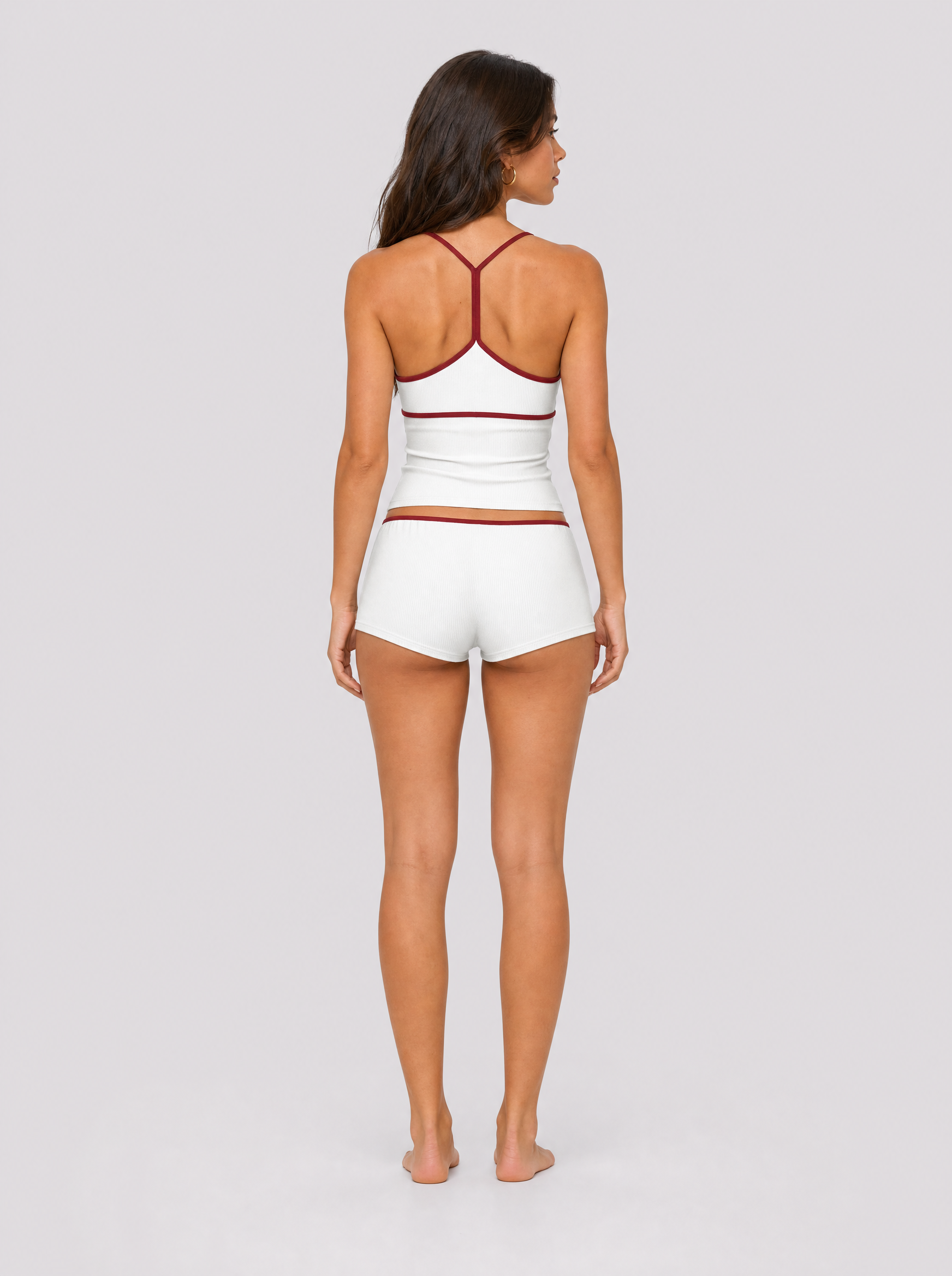 Contrast Trim Racerback Cami Set White - back