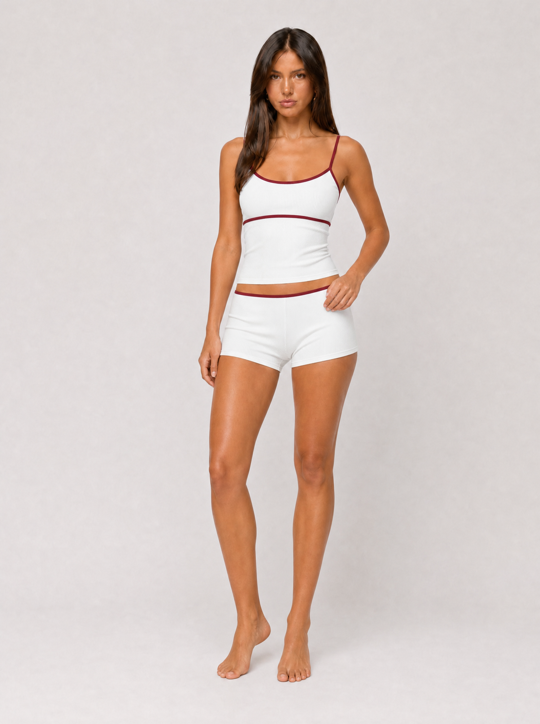 Contrast Trim Racerback Cami Set White - front