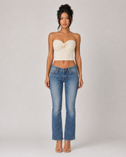 Ribbed Twist Front Bandeau Crop Top - Apricot