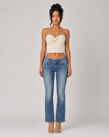 Ribbed Twist Front Bandeau Crop Top - Apricot